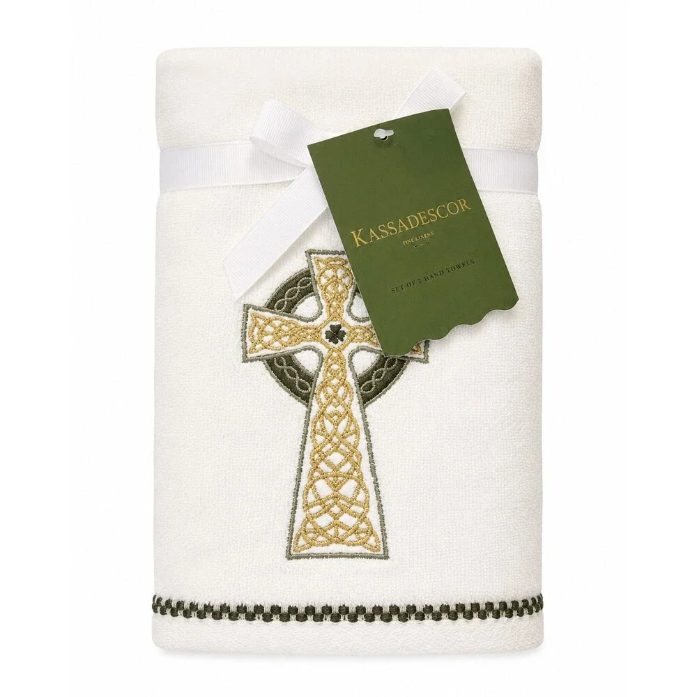 KassaDecor St Patrick's Day Hand Towels 2PK Celtic Cross Shamrock Embroidered